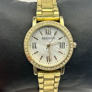 Kessaris Gold Tone Mother Pearl St. Steel Women’s Watch Working New Battery